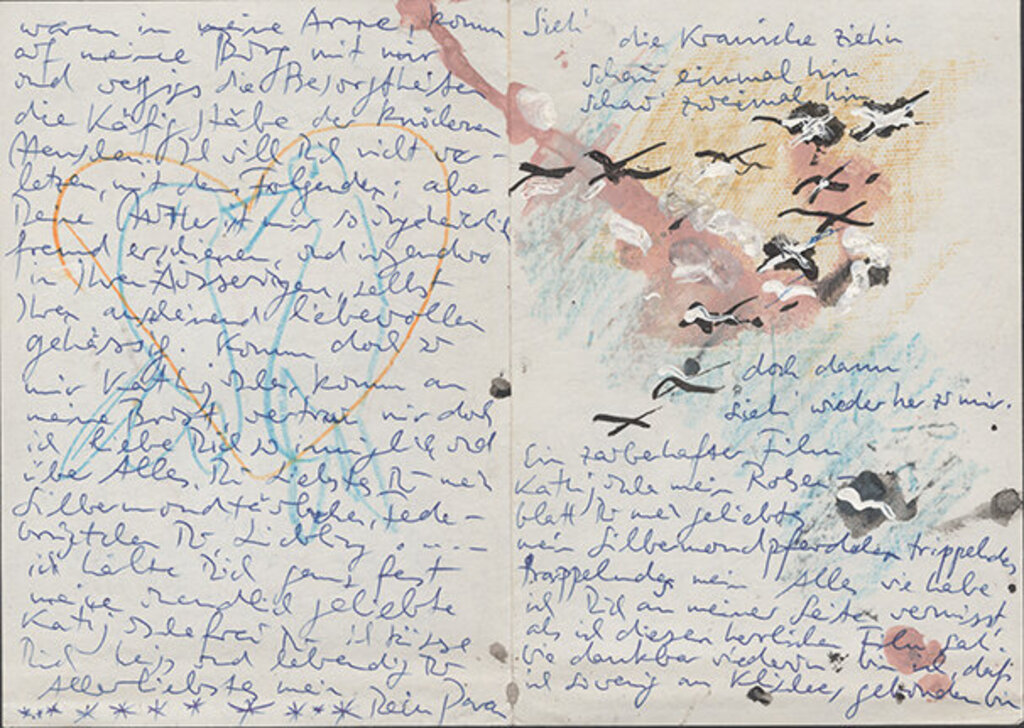 Paran G'Schrey to Katharina G'Schrey, [Berlin, 1956-1959], letter with colored drawings. Akademie der Künste, Berlin, Paran G'Schrey Archive, no. 34.